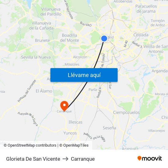 Glorieta De San Vicente to Carranque map