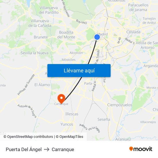 Puerta Del Ángel to Carranque map