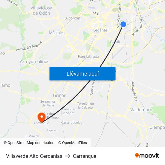 Villaverde Alto Cercanías to Carranque map