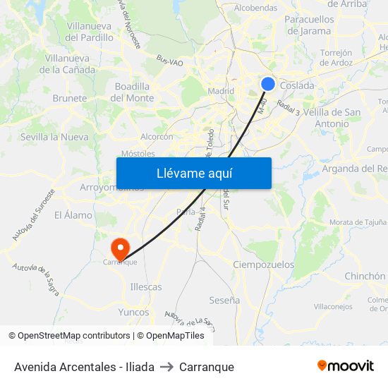 Avenida Arcentales - Iliada to Carranque map