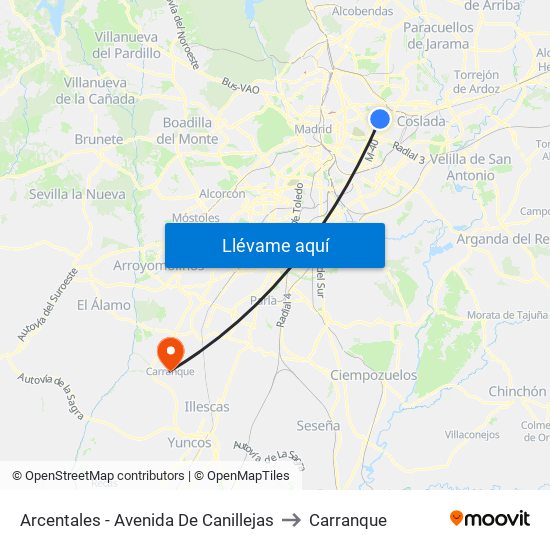 Arcentales - Avenida De Canillejas to Carranque map