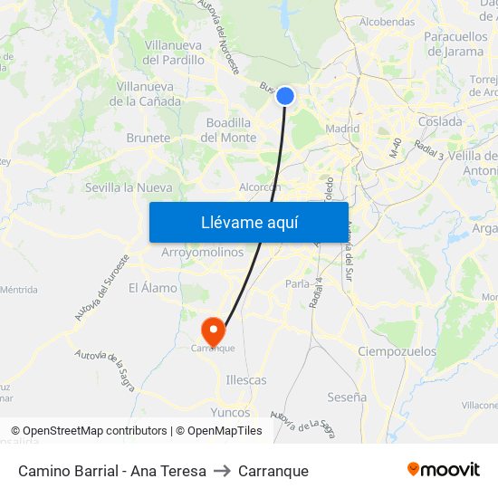 Camino Barrial - Ana Teresa to Carranque map