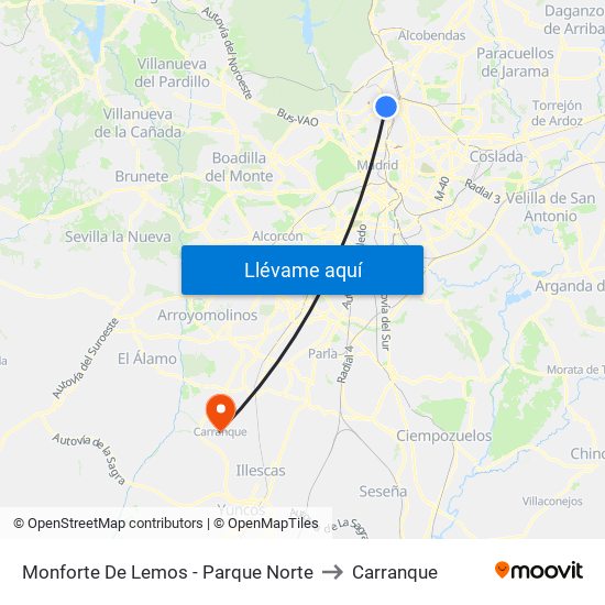 Monforte De Lemos - Parque Norte to Carranque map