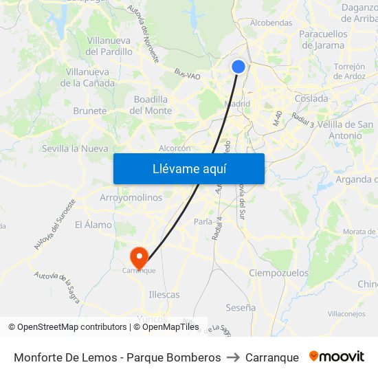 Monforte De Lemos - Parque Bomberos to Carranque map