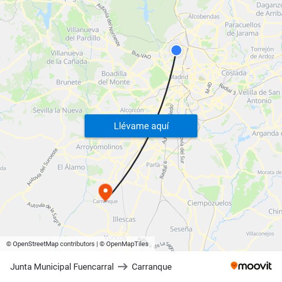 Junta Municipal Fuencarral to Carranque map