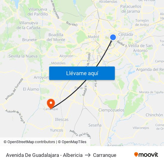 Avenida De Guadalajara - Albericia to Carranque map