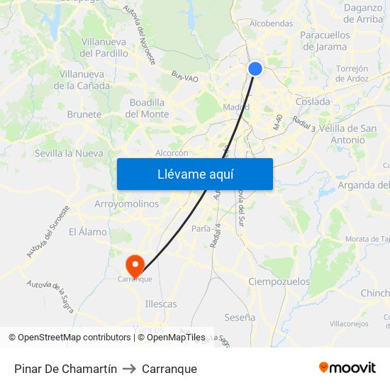 Pinar De Chamartín to Carranque map