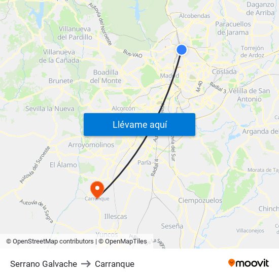 Serrano Galvache to Carranque map