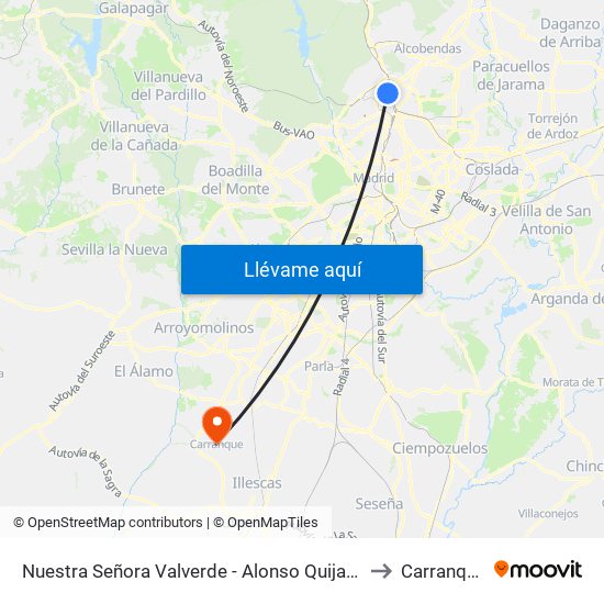 Nuestra Señora Valverde - Alonso Quijano to Carranque map