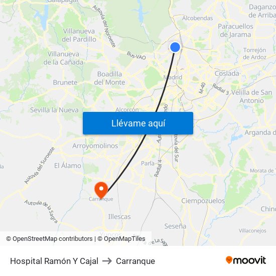 Hospital Ramón Y Cajal to Carranque map