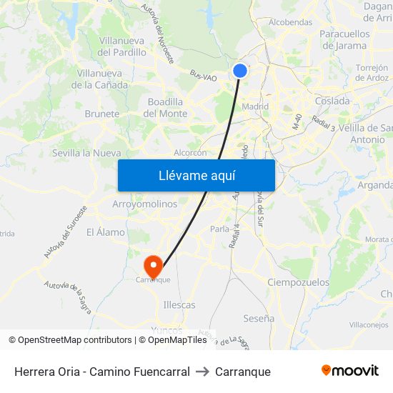 Herrera Oria - Camino Fuencarral to Carranque map