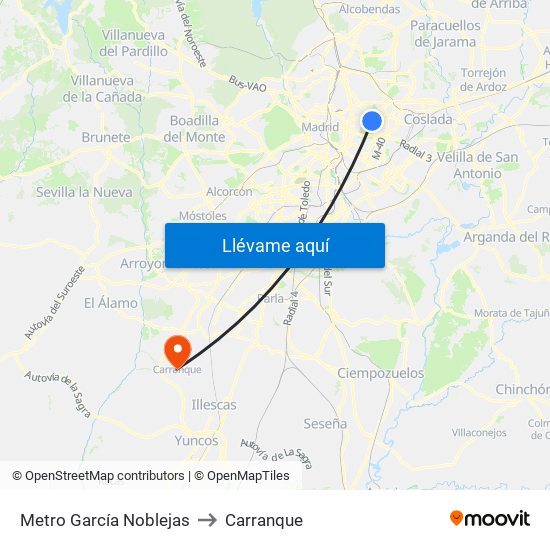 Metro García Noblejas to Carranque map