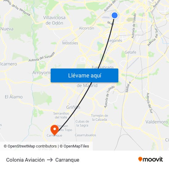 Colonia Aviación to Carranque map