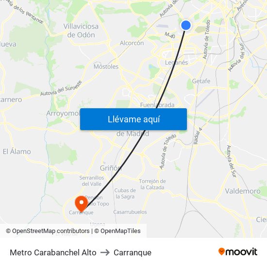 Metro Carabanchel Alto to Carranque map