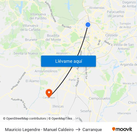 Mauricio Legendre - Manuel Caldeiro to Carranque map