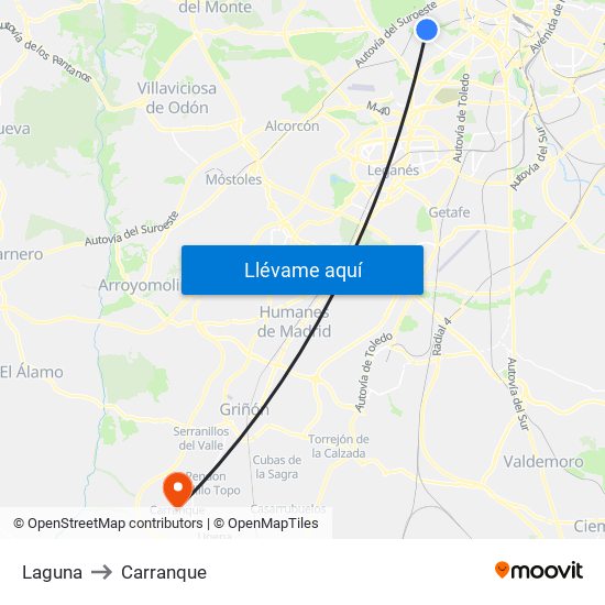 Laguna to Carranque map