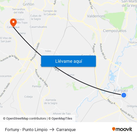 Fortuny - Punto Limpio to Carranque map