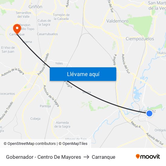 Gobernador - Centro De Mayores to Carranque map