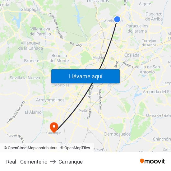 Real - Cementerio to Carranque map