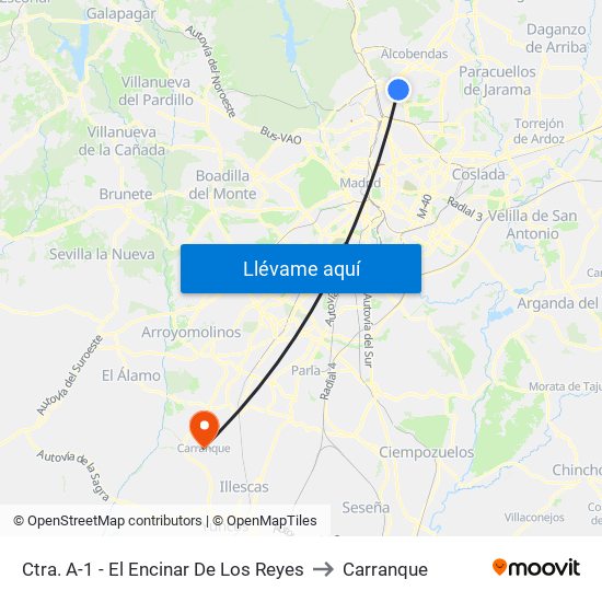 Ctra. A-1 - El Encinar De Los Reyes to Carranque map