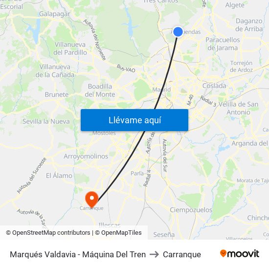 Marqués Valdavia - Máquina Del Tren to Carranque map