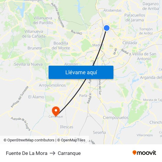 Fuente De La Mora to Carranque map
