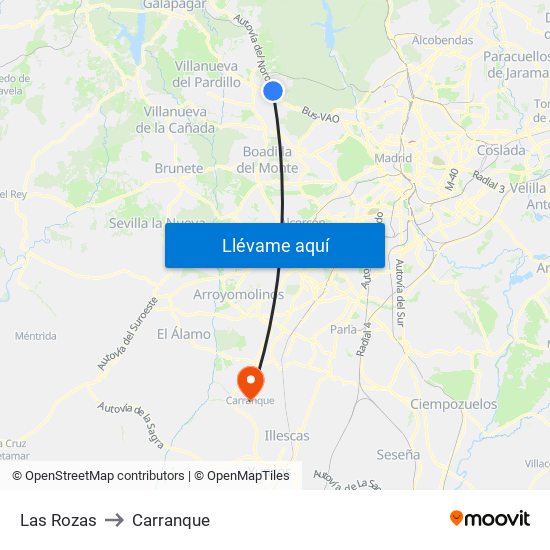 Las Rozas to Carranque map