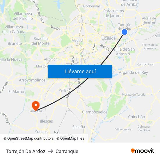 Torrejón De Ardoz to Carranque map