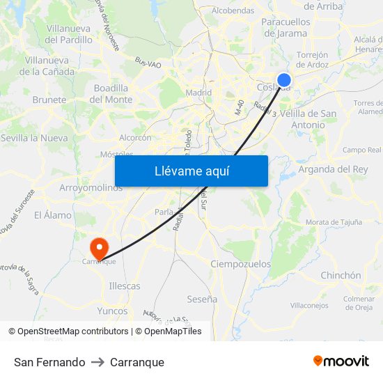 San Fernando to Carranque map