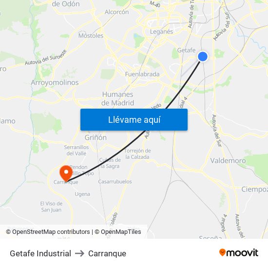 Getafe Industrial to Carranque map