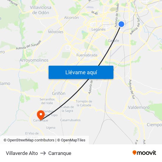 Villaverde Alto to Carranque map