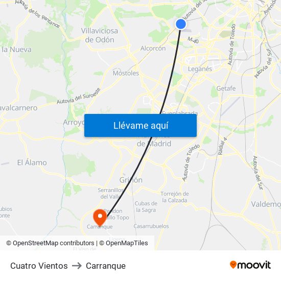 Cuatro Vientos to Carranque map