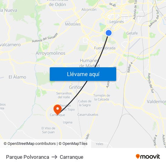 Parque Polvoranca to Carranque map