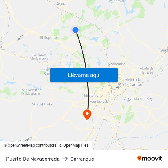 Puerto De Navacerrada to Carranque map