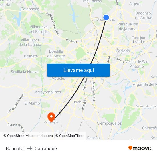 Baunatal to Carranque map