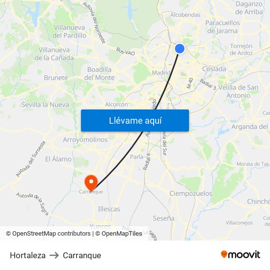 Hortaleza to Carranque map