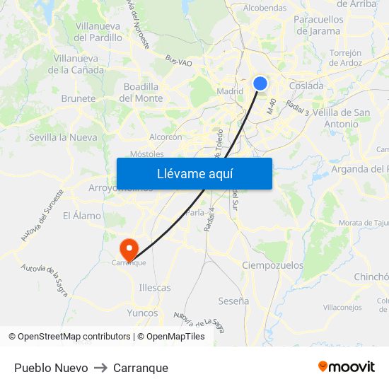 Pueblo Nuevo to Carranque map