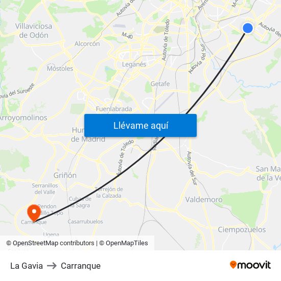 La Gavia to Carranque map