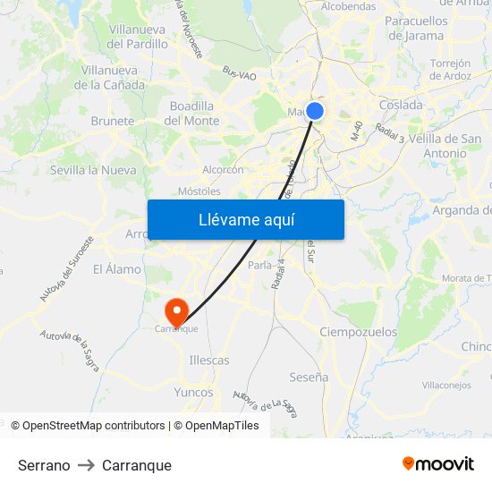 Serrano to Carranque map