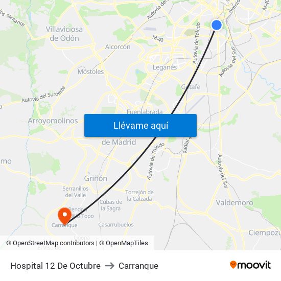 Hospital 12 De Octubre to Carranque map