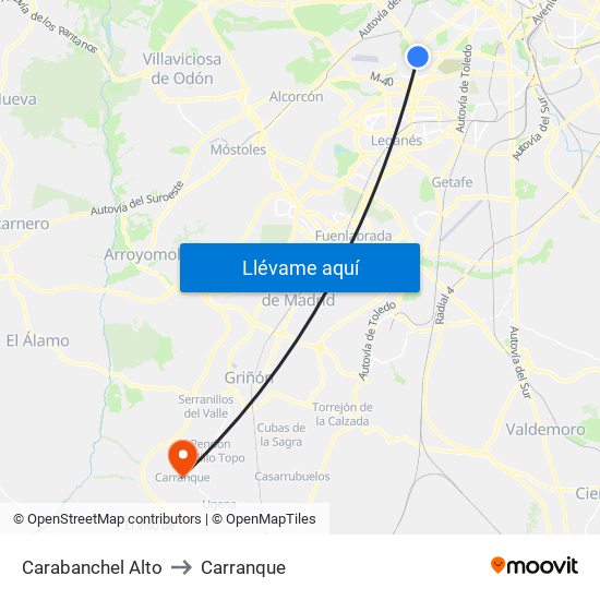 Carabanchel Alto to Carranque map