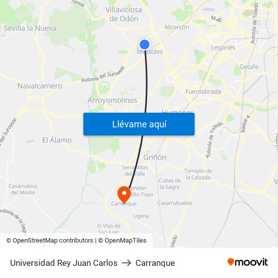 Universidad Rey Juan Carlos to Carranque map