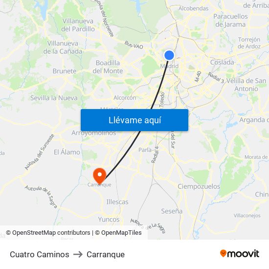 Cuatro Caminos to Carranque map