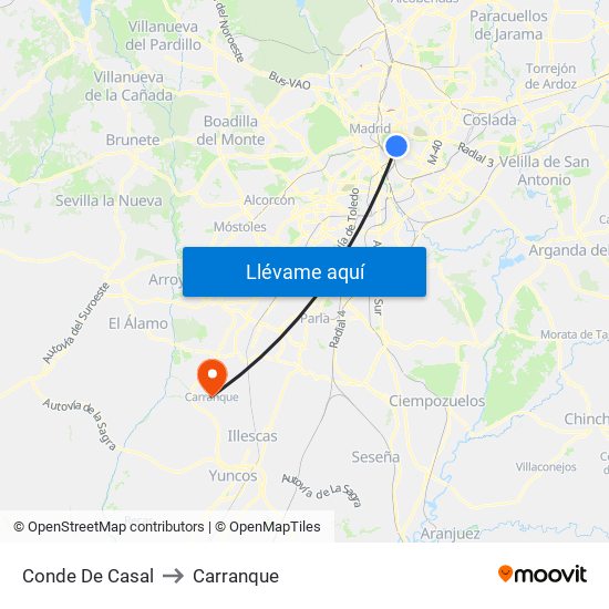 Conde De Casal to Carranque map