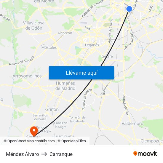 Méndez Álvaro to Carranque map