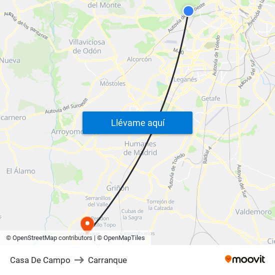 Casa De Campo to Carranque map