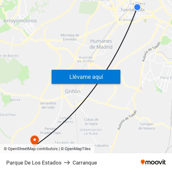 Parque De Los Estados to Carranque map