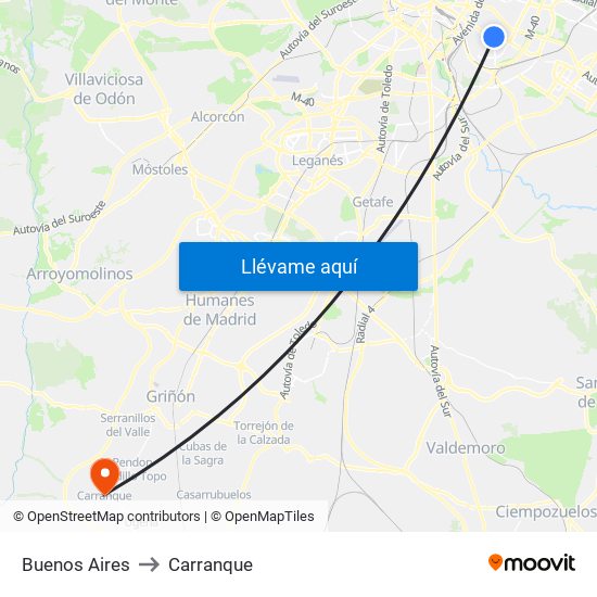 Buenos Aires to Carranque map