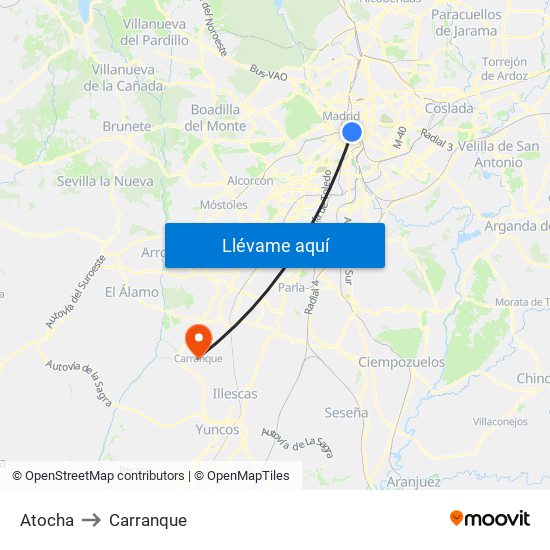 Atocha to Carranque map