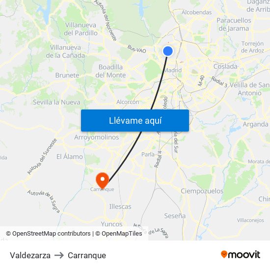 Valdezarza to Carranque map